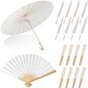 16Pcs Wedding Paper Parasol Umbrella with Fans, Bamboo Parasol for Bridal Shower Garden Party Decor