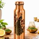 Pure Copper Drinking Bottle 100% Ayurvedic Copper Drinking Bottle, Leak Proof, Handmade Hammered Design, Health & Wellness Bottle for Home, Office, Yoga & Travel (34 oz / 1 Litre)