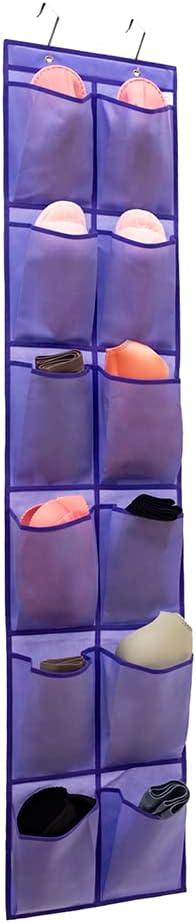 Hanging Storage Organizer Over the Door Shoes Organizer Kids Shoe Rack with 12 Large Fabric Pockets for Closet Shoe Holder Hanger (PURPLE)