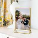 MaxGear 5x7 Gold Acrylic Sign Holder 6 Pack, Gold Table Number Holders, Mini Frames Double Sided Acrylic Picture Frames Photo Stand, Clear Menu Flyer Stand for Wedding, Home, Restaurant