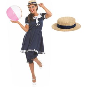 fun shack Victorian Dress Old Time Bathing Suit Women, Victorian Costume Women, Women's Fancy Dress Costume (X-Large, Blue)