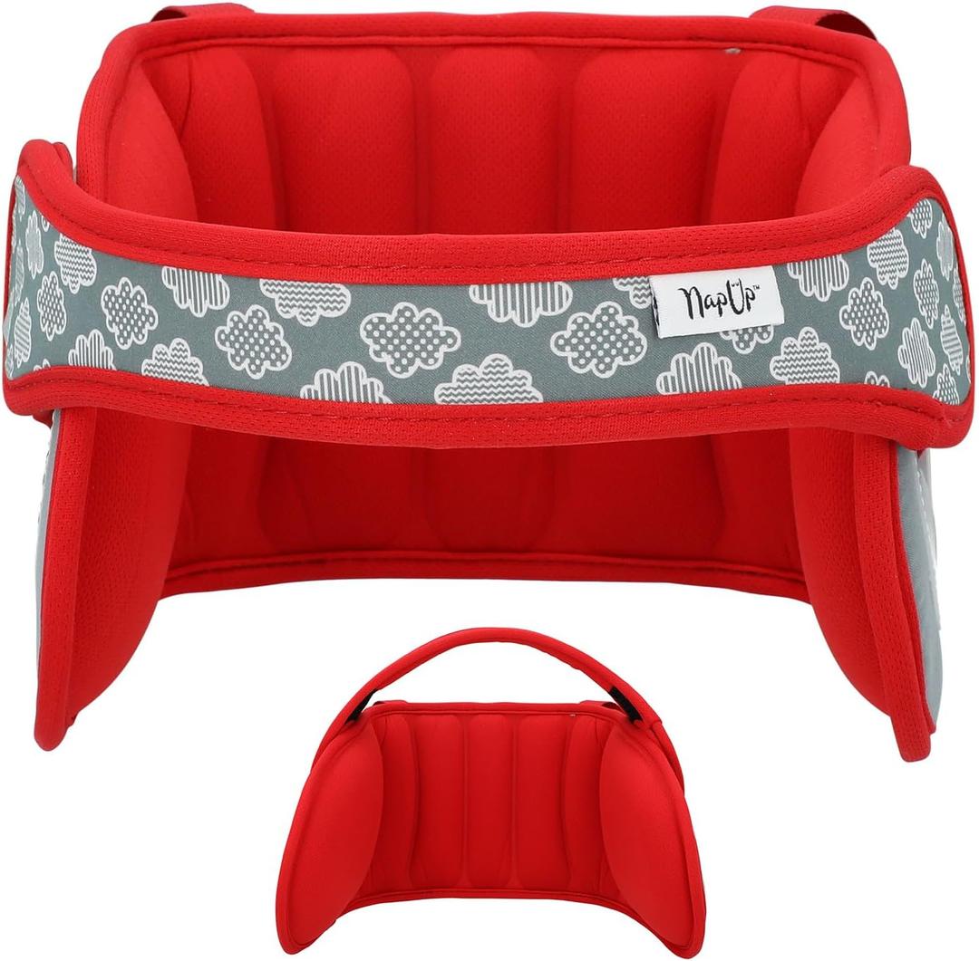NapUp Adjustable Head Support for Car Seat  Patented & Crash-Tested Anti-Bobbing Head Holder Strap, Comfortable Sleep Solution - Breathable Fabric, Kids Travel Accessories - Ages 2+ - Red