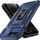 DEERLAMN Case for iPhone 7 Plus/8 Plus Case with Slide Camera Cover+Screen Protector(1 Pack), Rotated Ring Kickstand Military Grade Shockproof Protective Cover 5.5 Inch-Navy Blue