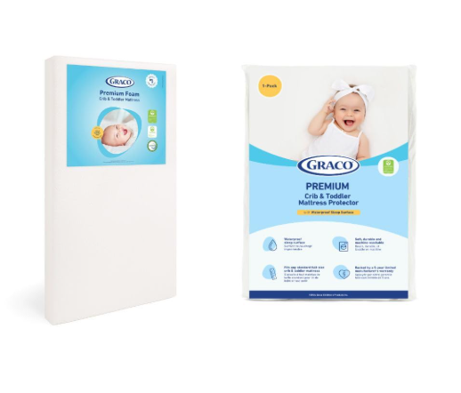 Graco Premium Foam Crib Mattress & Protector Value Bundle (1-Pack) | Includes GREENGUARD Gold Certified Crib & Toddler Mattress, GREENGUARD Gold Certified Waterproof Protector, Machine Washable