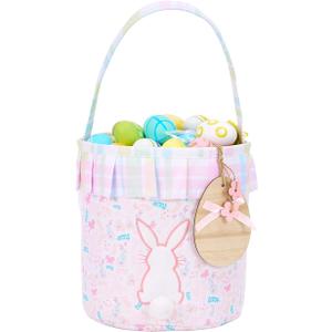 Personalized Easter Bunny Basket - Custom Easter Bucket Bag for Easter Egg Hunts (No-custom-B-Pink)
