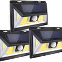 Upgrade 3-Pack Solar Motion Sensor Lights With Magnet, Ultra Bright Outdoor, 270 Wide Angle Waterproof Safety, for Courtyards, Garages, Decks (3 Black)