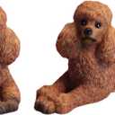 Set of Miniature Poodle Garden Statue Dog Figurines Resin Sculpture Forest Animal Statue Outdoor Decor Yard Planter Flower Pot Ornaments(Braun) (Brown)