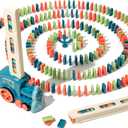 Automatic Domino Train for Kids 200pcs Blocks Montessori Dominos Stacking Toys Christmas or Birthday Gifts for 3 4 5 Year Old Boys Girls Toddler Age 6-8 Game Play (Blue)
