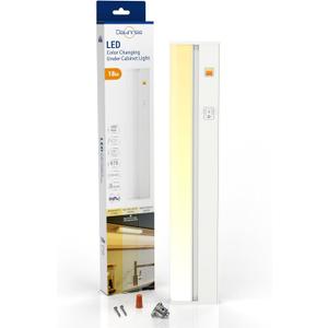 Dawnrise 18" Hardwired Under Cabinet Light,Linkable,970 Lumens,3 Color Selectable,Brightness Adjustable,ETL Under Counter Lights for Kitchen,Wide Luminous Surface,White Finish,Metal Base(1 Pack) (18 Inch)
