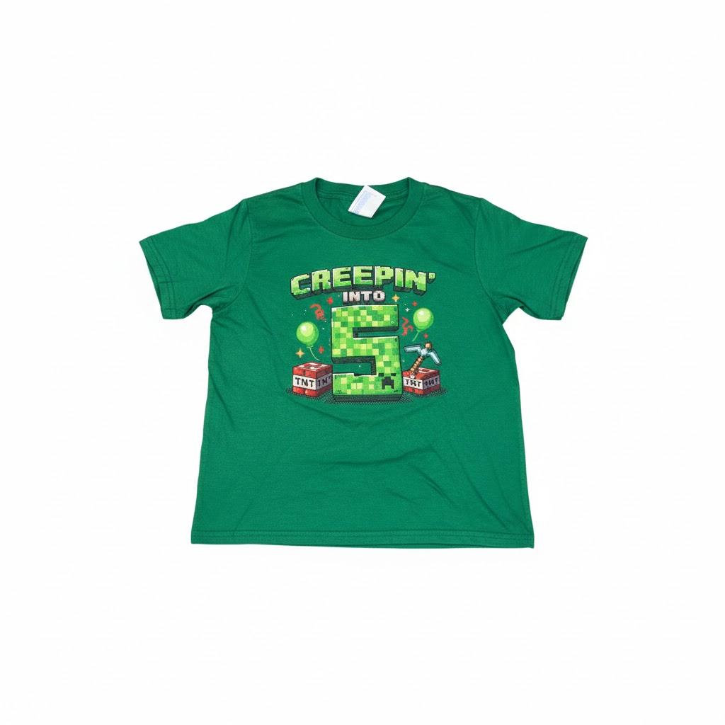 It's My 6th Birthday Boy Gamer Creepin’ Into 5 Gamer Pixel T-Shirt Green XS(116)