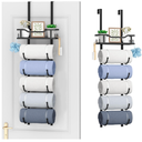 SWTYMIKI Over the Door Towel Rack - 6 Tier Towel Racks for Bathroom Wall Mounted, Towel Holder with Shelf, Hanging Rolled Towel Storage Organizer for Small Bathroom, Camper, RV, Black