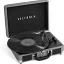 Victrola Journey Bluetooth Portable Suitcase Record Player with Built-in Speakers, 3 Speed Vinyl Record Player, RCA Out, Headphone Jack, New Gray