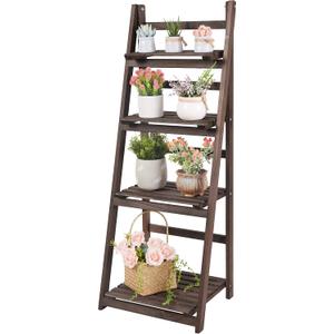 unho 4 Tier Plant Stand: Tall Ladder Shelf Wooden Step Display Rack for Small Potted Plants Flowers Succulents Indoor Garden Patio Lawn Decors