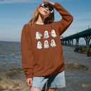 UNIQUEONE Halloween Sweatshirts for Women Ghost Reading Books Sweater Cute Spooky Bookish Shirt Fall Pullover Tops (Brown, XXL)