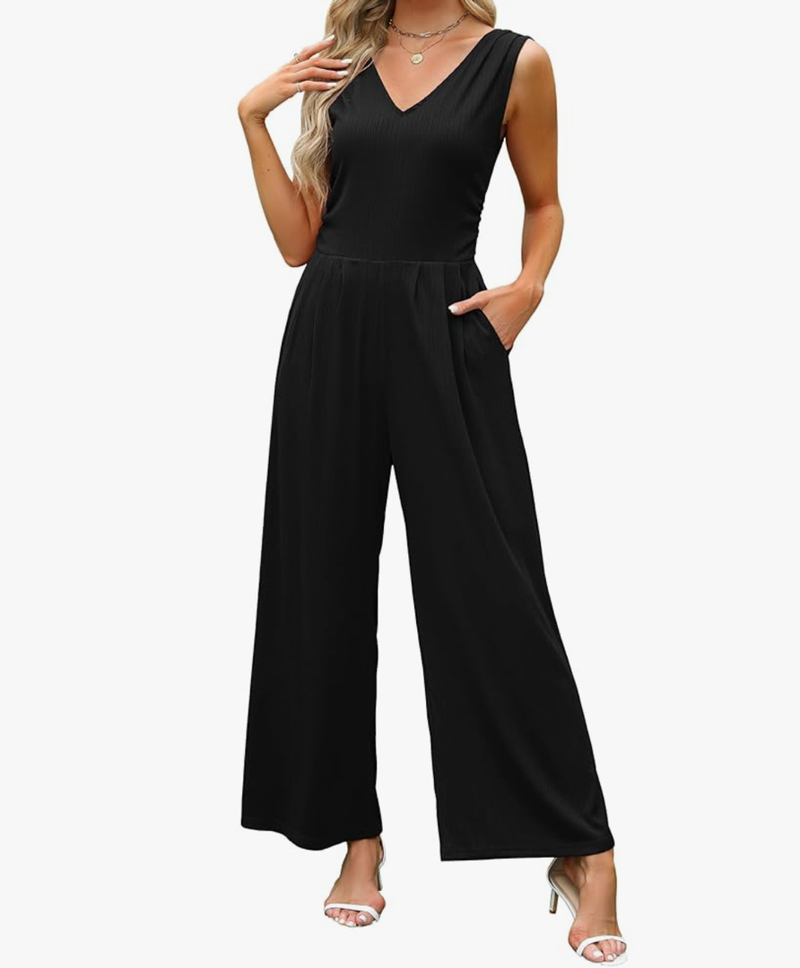 BMJL Womens Dressy Jumpsuits Sleeveless Wide Leg Pants Romper Casual V Neck One Piece Outfit with Pockets 2024, Size XXL
