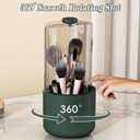 Makeup Brush Holder with Dustproof Cover, Clear 360 Rotating Make Up Brushes Organizer for Counter Vanity Bathroom, Olive Green