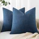 MIULEE Pack of 2 Decorative Linen Burlap Coastal Pillow Covers Farmhouse Accent Pillowcases for Sofa Car Couch Bedroom Living Room Decor 20x20 Inch Blue