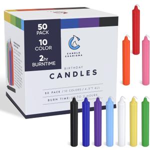 Candle Charisma 50 Multi-Colored Spell Candles - 4" Unscented Paraffin Chime Candles, Smokeless & Dripless, Colored Candles, 2 Hours Burn Time 1/2 Inch Taper Candles for Rituals,Birthdays and Parties
