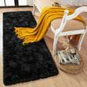 Runner Rug for Bedroom, 2x6 Soft Shag Fluffy Area Rugs for Girls Boy's Room, Plush Shaggy Carpet with Non-Slip Bottom for Living Room Dorm, Black
