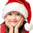 Haomaomao Christmas Hats, Santa Hat for Kids/Baby Unisex Warm Comfort Red Velvet Holiday Xmas Hat for New Year Festive Party