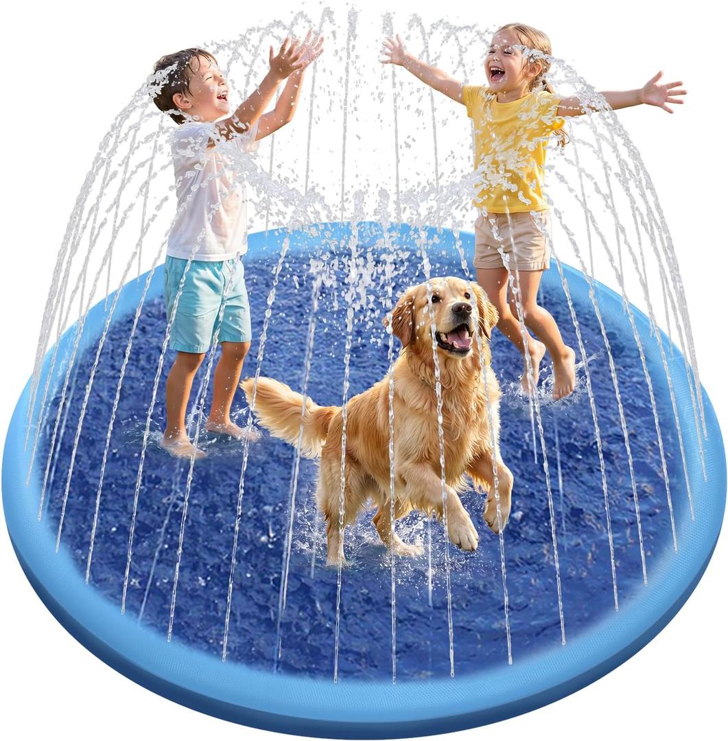 Raxurt Non-Slip Splash Pad for Kids and Dog, 67'' Splash Pad Thicken 0.58mm Toddler Baby Splash Sprinkler Pad Dog Pool Summer Outdoor Water Toys for Boys Girls