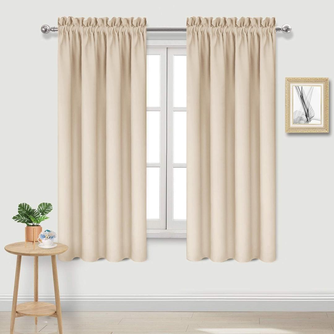 DWCN Beige Curtains for Bedroom Thermal Insulated Room Darkening Drapes for Living Room Rod Pocket Light Blocking Solid Window Treatment, W 42 x L 63 Inch, 2 Panels, Beige