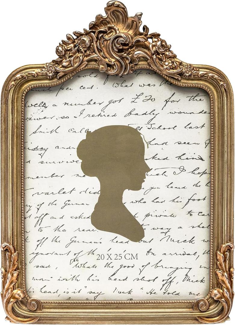 AELS 8x10 Inch Vintage Picture Frame, Elegant Antique Photo Frames with Glass Front, Photo Display, Tabletop Wall Hanging, Gift Ideas, Gold