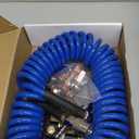 20 Pieces Air Compressor Accessories kit, 1/4 inch x 25 ft Recoil Poly Hose Kit, 1/4" NPT Quick Connect Air Fittings, Tire Inflator Gauge, Blow Gun, Swivel Plug, Blue PU Hose