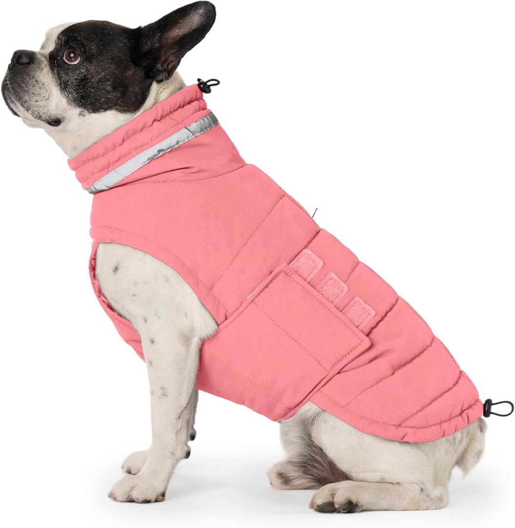Mklhgty Dog Coat, Waterproof Winter Jacket, Warm Windproof Jacket, Reflective Adjustable Turtleneck Coats for Small Dogs with Hook & Loop - Pink02 - S
