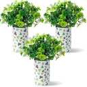 MotiMind 3 Set St. Patrick's Day Table Centerpiece Decor, Includes 3 Irish Round Clover Flower Box, 6 Artificial Shamrock Plants, DIY Faux Clover Arrangement for Irish Saint Patrick's Day