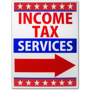 VIBE INK Large 18" x 24" Inches "Income Tax Services" Directional Arrow Yard Sign with H-Metal Stake Included - DOUBLE SIDED Left/Right Arrow Tax Return Season UV PRINTED COLORS! Made in America (1)