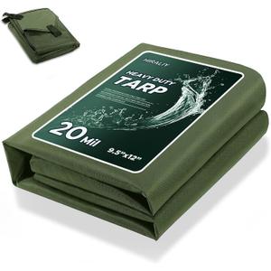 HIRALIY 20 Mil Heavy Duty Waterproof Tarp, 9.5x12ft Green Tarpaulin with Reinforced Webbing Loops, Multipurpose Oxford Canvas Tarp for Firewood, Roof, Camping, Pool