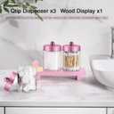 Pink Qtip Holder Bathroom Set - 3 Pack Apothecary Jars with Metal Lids and Vanity Tray. Bathroom Organizers and Storage, Cute Vanity Makeup Organizer, Bathroom Decor Accessories