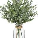 Fake Real-Touch Eucalyptus in Glass Vase with Faux Water Realistic Faux Greenery Decor, 18" Tall, Artificial Eucalyptus Arrangement for Home, Farmhouse, Kitchen, Bathroom, Office