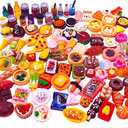 100pcs Miniature Food Drinks Bottle Toys Dollhouse Mixed Resin Accessories for Adults Kids Kitchen Accessories for Pretend Play (Hamburger, Pizza, Cake, Ice Cream, Bread)