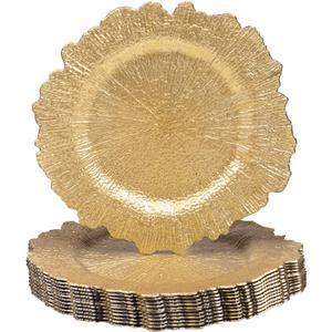 MAONAME 13" Gold Charger Plates, Round Reef Chargers for Dinner Plates, Plastic Plate Chargers for Table Setting, Wedding Decor, Set of 12