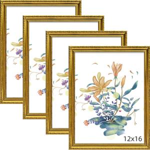 4 x BESCRCL 12x16 Picture Frame Gold, Frames 12 x 16 with Shatterproof Crystal Acrylic for Wall Gallery, 4 Pack
