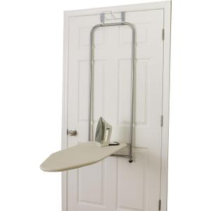 Household Essentials 144222 Over The Door Small Ironing Board with Iron Holder, Natural Cotton Cover Silver