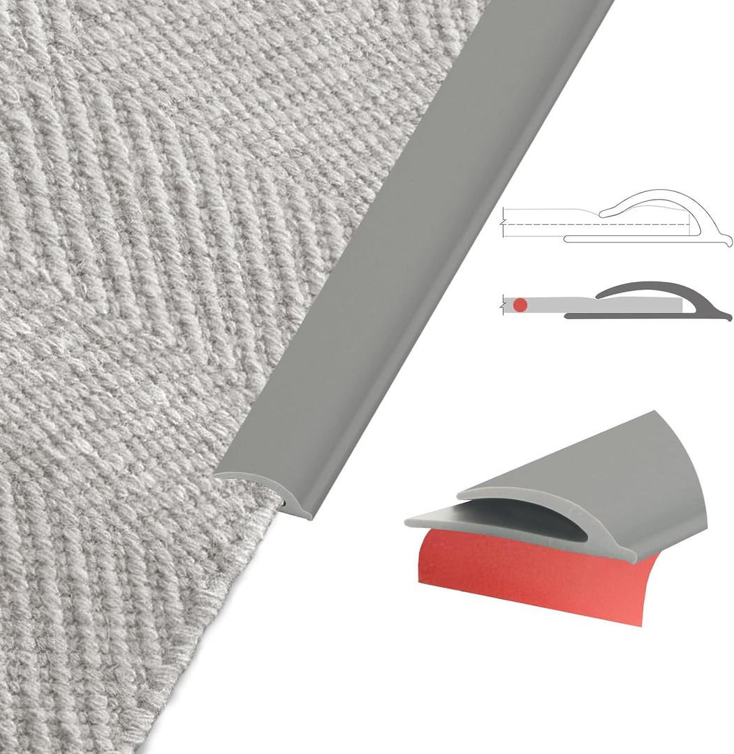 Flexible Carpet Edge Trim – Self-Adhesive Waterproof Cuttable Safety Edging for Thick Rugs & Mats, Peel & Stick Floor Transition Strip, (Fits High-Traffic Area Thin Carpets Up to 8mm,Deep Grey-6.6Ft)