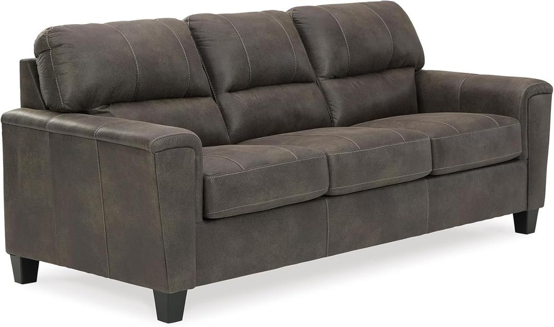 Signature Design by Ashley Navi Faux Leather Modern Sofa, Gray (Charcoal)