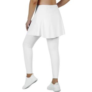 ANIVIVO Skirted Leggings for Women with Pockets, Tennis Yoga Pleated Skirt with Leggings (Small, White)