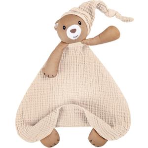 Lulumoon Muslin Bear Lovey for Babies: Skin-Friendly Security Blanket for Self-Soothe - Newborn Gift for Baby Shower