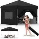 10X10 Pop Up Canopy Tent with 4 Sidewalls, Heavy Duty Commercial Instant Shelter, One-Person Quick Setup Outdoor Party Tent, Water-Resistant & Portable for Outdoor Events, Camping, Black