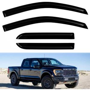 4PC Rain Guards for 2015-2025 Ford F150 SuperCrew Window Visors for 17-25 F250 F350 F450 F550 Super Duty Deflectors Sun Shades Vent Tape On Out Channel