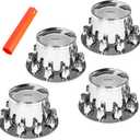 Chrome Plastic Rear Wheel Axle Hub Cover Kit 33mm Screw-On Lug Nut Covers Set of 4 for Semi Truck Wheels