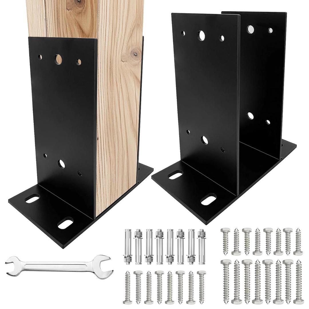 2pcs Adjustable 6x6 6x8 Post Base,11 Gauge Welds Steel Post Anchor Bracket for Pergolas Pole Barns,Concrete Support Post Anchor Bracket for Terrace Railing, Fence,Mailbox,Porch