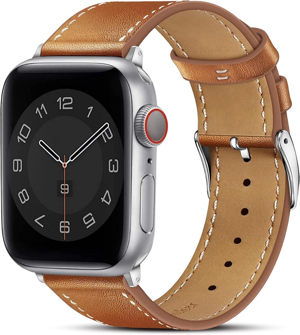 Marge Plus Compatible with Apple Watch Band Series 11/10(42mm), Series 9/8/7(41mm), SE 3/2/1(40mm), (Series 6/5/4(40mm), Series 3/2/1(38mm), Genuine Leather Bands Replacement Strap for iWatch, Women & Men (Brown)