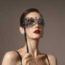 Thmyo Couple Masquerade Masks Set with Holding Stick, Venetian Handheld Party Mask for Women and Men Party Costumes Accessory