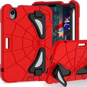 Kids Case for iPad mini 7 A17 Pro 2024/ Mini 6 8.3 inch, Spider Case for iPad mini 7th 6th Generation, Shockproof Durable Full Protective Cover with Pencil Holder, Kickstand (Red+Black)