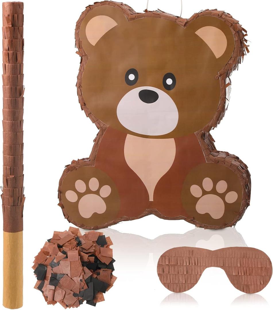 Seematn Bear Themed Birthday Party Decorations Animal Themed Birthday Party Supplies with Blindfold Stick and Confetti for Girls Boys Kids